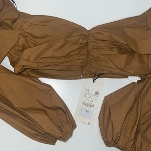 Zara Crop Top Brown Long Sleeve - Large